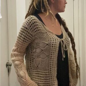 Crochet Y2K Route 66 Women's Beige Knit Cardigan